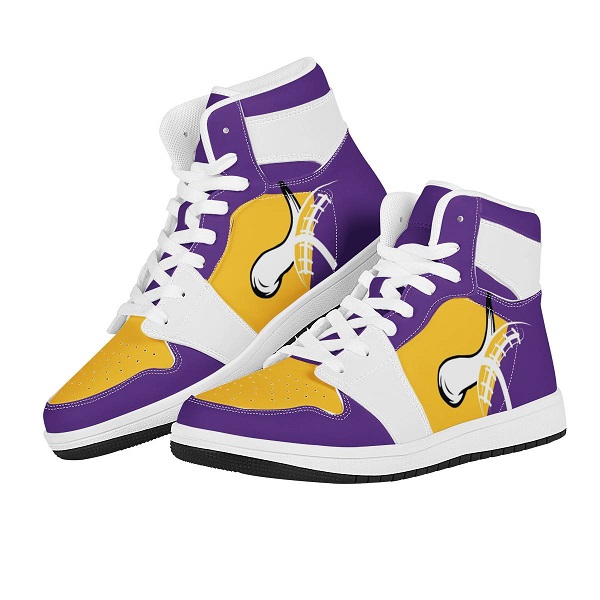 Men's Minnesota Vikings High Top Leather AJ1 Sneakers 001 Men's Minnesota Vikings High Top Leather AJ1 Sneakers 001
